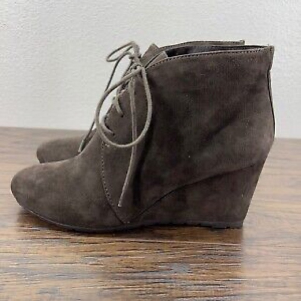 Clarks Suede Wedge Boots Grey Brown Blend